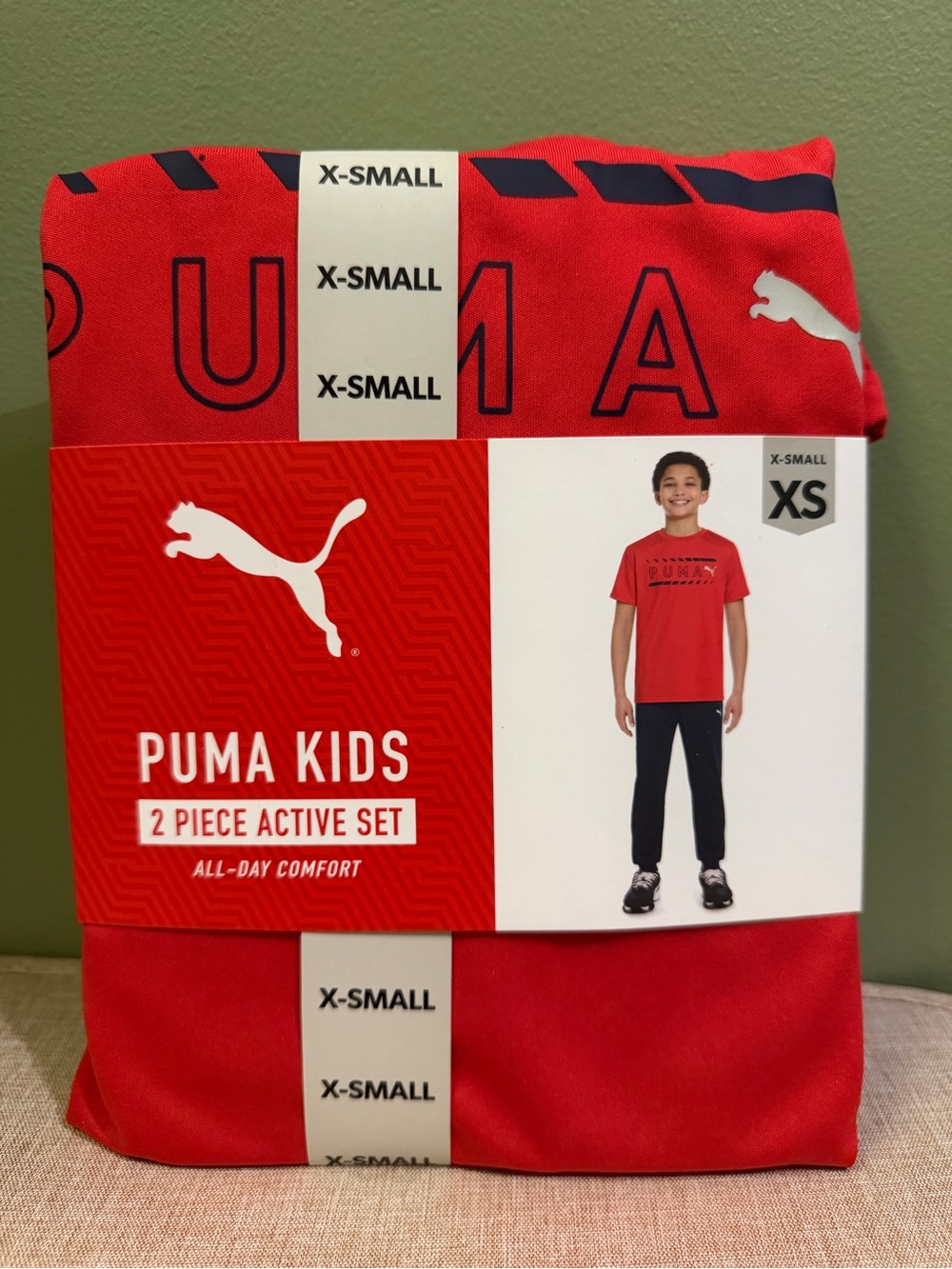 Puma Navy and Red Boys 2-Piece Tee & Jogger Set